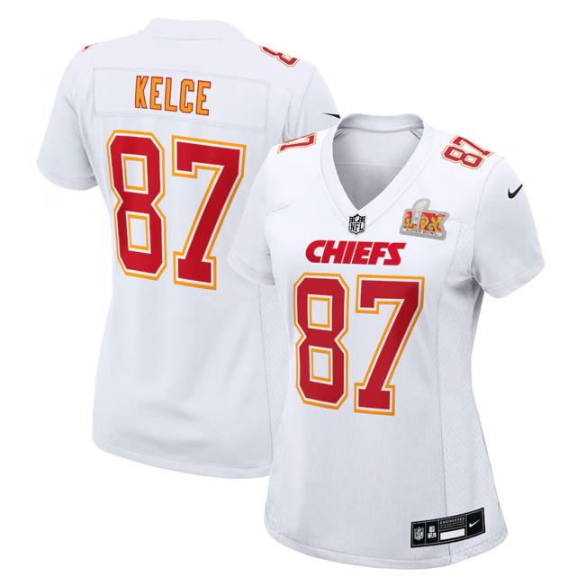 Women's Travis Kelce Kansas City Chiefs Nike Super Bowl LIX Fashion Game Jersey - Tundra White