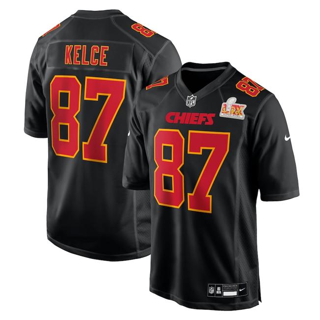 Men's Travis Kelce Kansas City Chiefs Nike Super Bowl LIX Fashion Game Jersey - Carbon Black