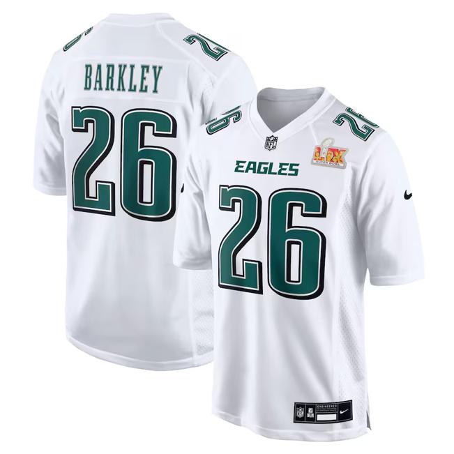 Men's Saquon Barkley Philadelphia Eagles Nike Super Bowl LIX Fashion Game Player Jersey - Tundra White