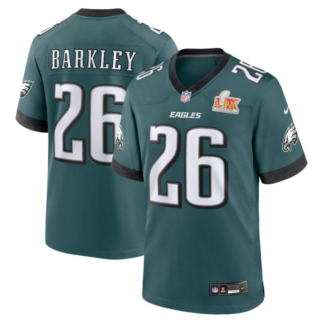 Men's Saquon Barkley Philadelphia Eagles Nike Super Bowl LIX Game Player Jersey - Midnight Green