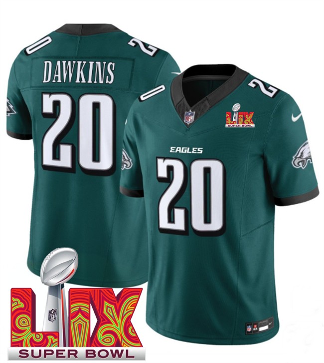 Big Size Men's Philadelphia Eagles #20 Brian Dawkins Green 2025 Super Bowl LIX Patch New F.U.S.E. Vapor Limited Stitched Football Jersey