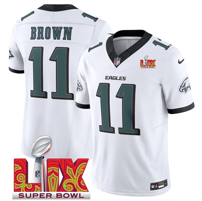 Big Size Men's Philadelphia Eagles #11 A.J. Brown White 2025 Super Bowl LIX Patch New F.U.S.E. Vapor Untouchable Limited Stitched Football Jersey