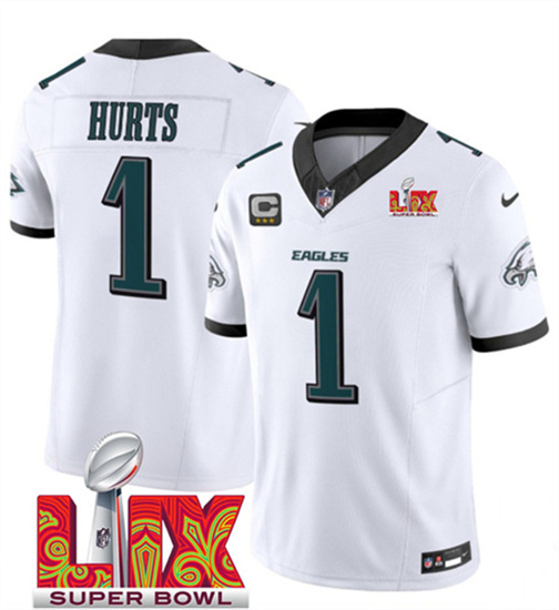 Big Size Men's Philadelphia Eagles #1 Jalen Hurts White 2025 Super Bowl LIX With 3-Star C Patch New F.U.S.E. Vapor Untouchable Limited Football Stitched Jersey