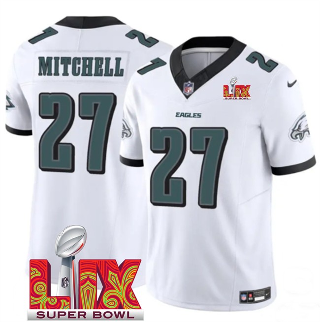 Big Size Men's Philadelphia Eagles #27 Quinyon Mitchell White 2025 Super Bowl LIX Patch New F.U.S.E. Vapor Limited Stitched Football Jersey