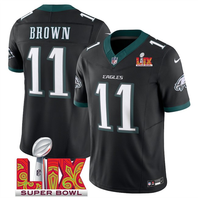 Big Size Men's Philadelphia Eagles #11 A.J. Brown Black 2025 Super Bowl LIX Patch New F.U.S.E. Vapor Untouchable Limited Stitched Football Jersey