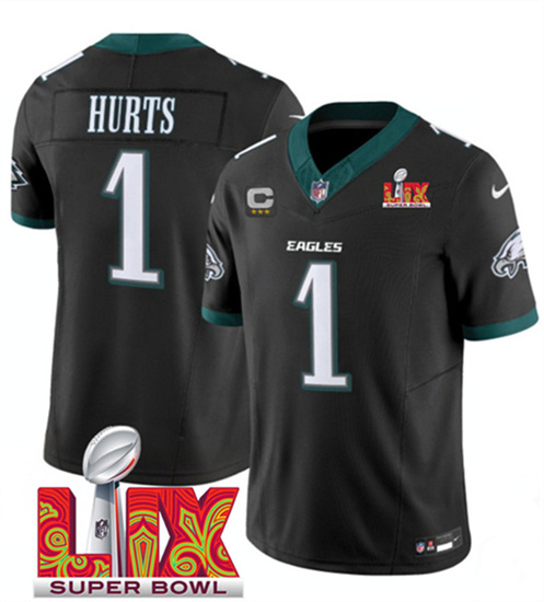 Big Size Men's Philadelphia Eagles #1 Jalen Hurts Black 2025 Super Bowl LIX With 3-Star C Patch New F.U.S.E. Vapor Untouchable Limited Football Stitched Jersey