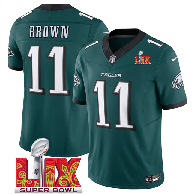 Big Size Men's Philadelphia Eagles #11 A.J. Brown Green 2025 Super Bowl LIX Patch New F.U.S.E. Vapor Untouchable Limited Stitched Football Jersey