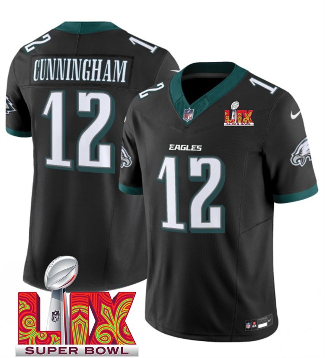 Big Size Men's Philadelphia Eagles #12 Randall Cunningham Black 2025 Super Bowl LIX Patch New F.U.S.E. Vapor Limited Stitched Football Jersey