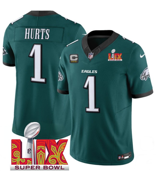 Big Size Men's Philadelphia Eagles #1 Jalen Hurts Green 2025 Super Bowl LIX Patch With 3-Star C Patch New F.U.S.E. Vapor Untouchable Limited Stitched Football Jersey