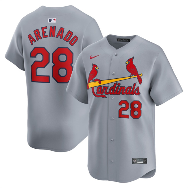 Youth St. Louis Cardinals #28 Nolan Arenado Grey 2024 Away Limited Stitched Baseball Jersey