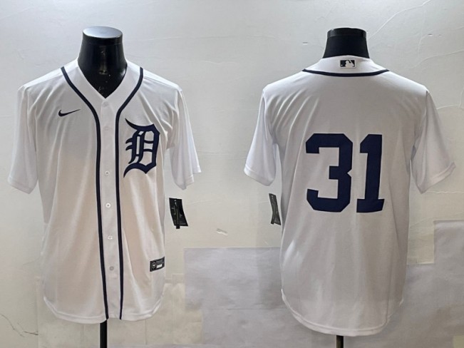 Men's Detroit Tigers #31 Riley Greene White Without Name Cool Base Stitched Jersey