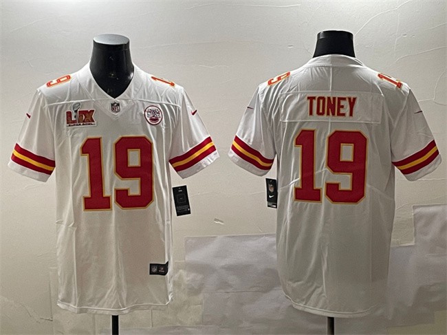 Men's Kansas City Chiefs #19 Kadarius Toney White 2025 Super Bowl LIX Patch Vapor Untouchable Limited Stitched Football Jersey