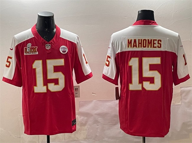 Men's Kansas City Chiefs #15 Patrick Mahomes Red_White 2025 Super Bowl LIX Patch F.U.S.E. Vapor Limited Stitched Football Jersey