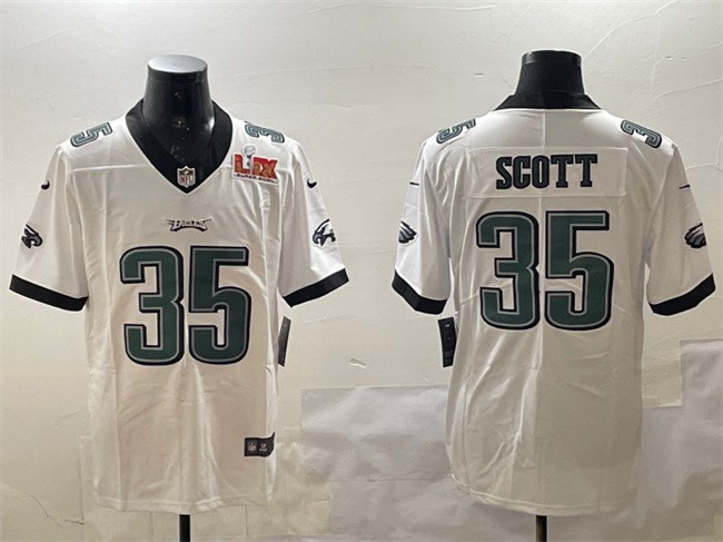 Men's Philadelphia Eagles #35 Boston Scott White 2025 Super Bowl LIX Patch Vapor Untouchable Limited Stitched Football Jersey