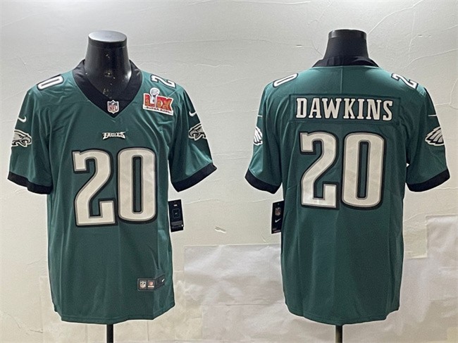 Men's Philadelphia Eagles #20 Brian Dawkins Green 2025 Super Bowl LIX Patch Vapor Untouchable Limited Stitched Football Jersey