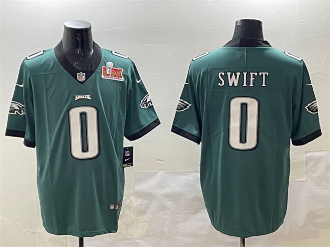 Men's Philadelphia Eagles #0 D'Andre Swift Green 2025 Super Bowl LIX Patch Vapor Untouchable Limited Stitched Football Jersey