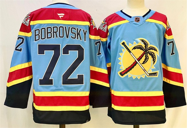 Men's Florida Panthers #72 Sergei Bobrovsky Blue 2024-25 Reverse Retro Stitched Hockey Jersey