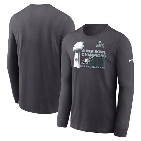 Men's Philadelphia Eagles Anthracite 2025 Super Bowl LIX Champions Locker Room Trophy Long Sleeve T-Shirt