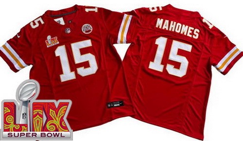 Men's Kansas City Chiefs #15 Patrick Mahomes Nike Limited Red Super Bowl LIX FUSE Vapor NFL Stitched Jersey