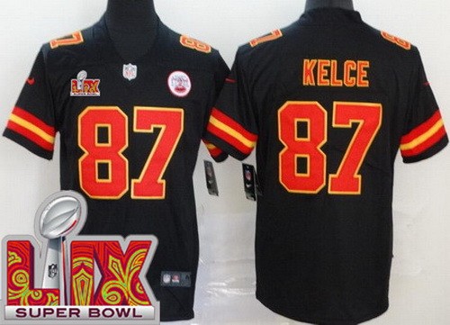 Men's Kansas City Chiefs #87 Travis Kelce Nike Limited Black Super Bowl LIX Vapor NFL Stitched Jersey