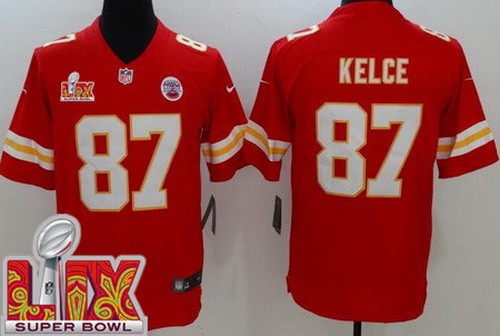 Men's Kansas City Chiefs #87 Travis Kelce Nike Limited Red Super Bowl LIX Vapor NFL Stitched Jersey