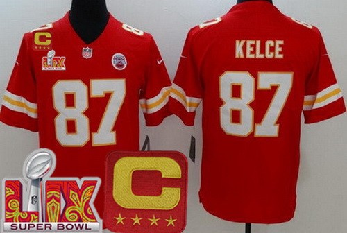 Men's Kansas City Chiefs #87 Travis Kelce Nike Limited Red C Patch Super Bowl LIX Vapor NFL Stitched Jersey