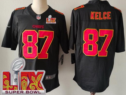 Men's Kansas City Chiefs #87 Travis Kelce Nike Limited Black Fashion Super Bowl LIX Vapor NFL Stitched Jersey