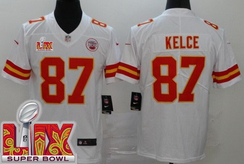 Men's Kansas City Chiefs #87 Travis Kelce Nike Limited White Super Bowl LIX Vapor NFL Stitched Jersey