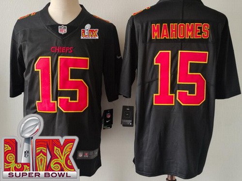 Men's Kansas City Chiefs #15 Patrick Mahomes Nike Limited Black Fashion Super Bowl LIX Vapor NFL Stitched Jersey