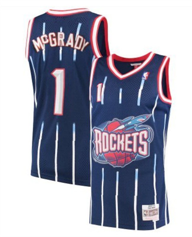 Men's Houston Rockets #1 Tracy McGrady Navy Throwback Stitched Basketball Jersey