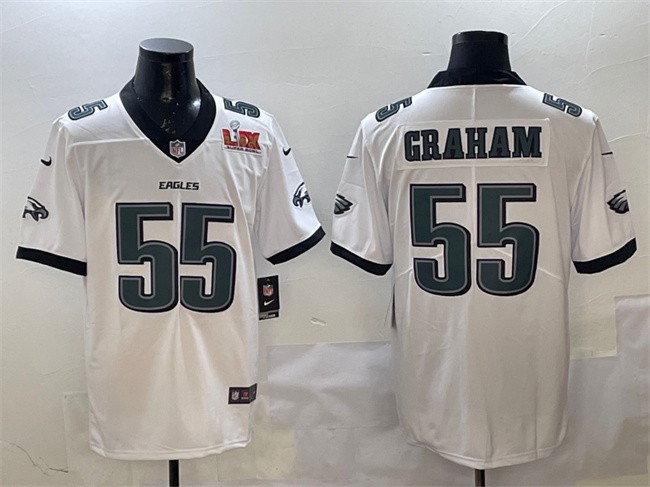 Men's Philadelphia Eagles #55 Brandon Graham White 2025 Super Bowl LIX Patch New Vapor Untouchable Limited Stitched Football Jersey