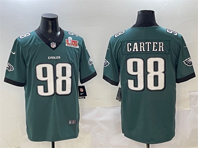 Men's Philadelphia Eagles #98 Jalen Carter Green 2025 Super Bowl LIX Patch New Vapor Untouchable Limited Stitched Football Jersey