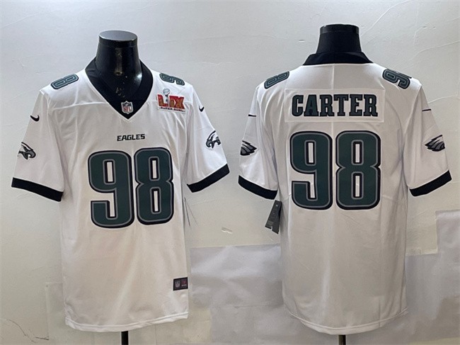 Men's Philadelphia Eagles #98 Jalen Carter White 2025 Super Bowl LIX Patch New Vapor Untouchable Limited Stitched Football Jersey