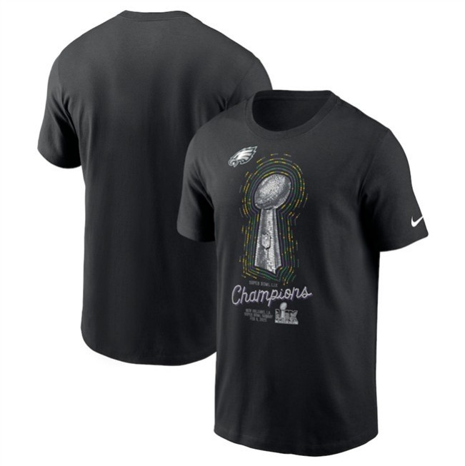 Men's Philadelphia Eagles Black Super Bowl LIX Champions Lombardi Trophy T-Shirt