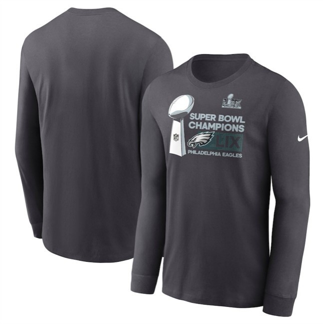 Men's Philadelphia Eagles Anthracite Super Bowl LIX Champions Locker Room Trophy Collection Long Sleeve T-Shirt (1)