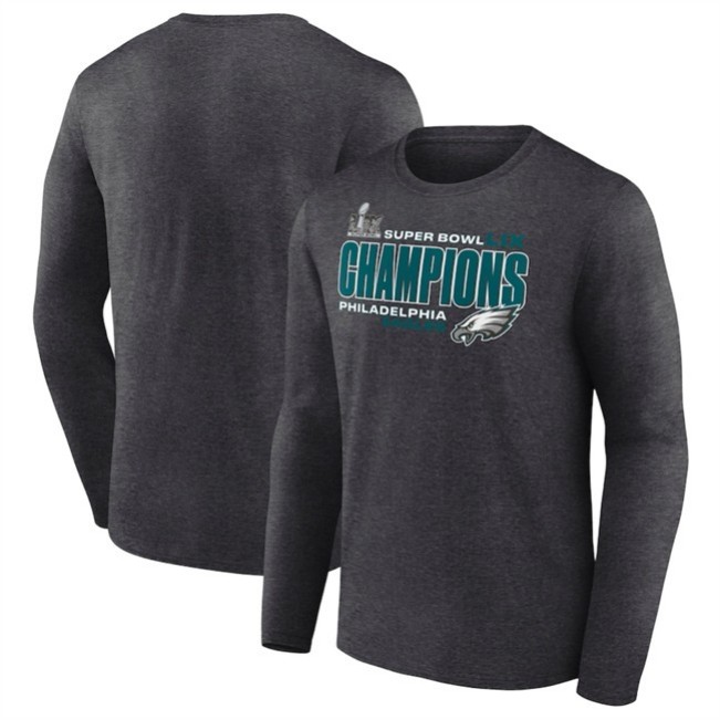 Men's Philadelphia Eagles Heather Charcoal Super Bowl LIX Champions Big & Tall Under The Lights Long Sleeve T-Shirt