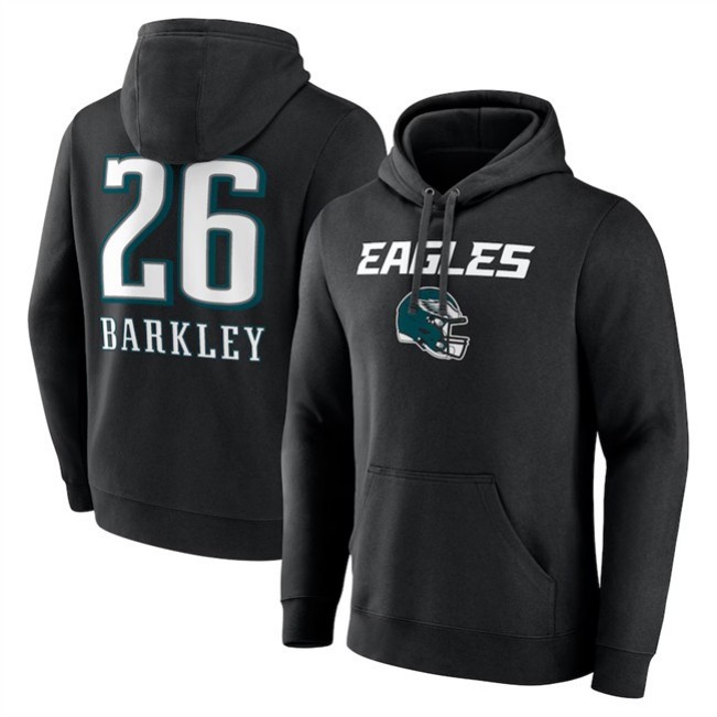 Men's Philadelphia Eagles #26 Saquon Barkley Black Name & Number Team Pullover Hoodie