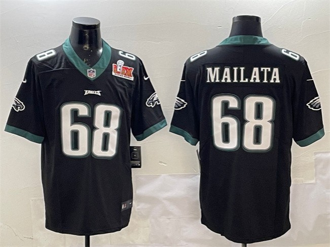 Men's Philadelphia Eagles #68 Jordan Mailata Black 2025 Super Bowl LIX Patch Vapor Untouchable Limited Stitched Football Jersey