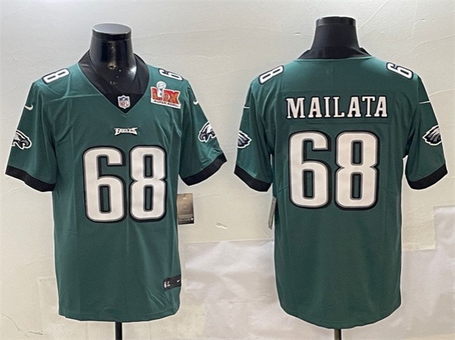 Men's Philadelphia Eagles #68 Jordan Mailata Green 2025 Super Bowl LIX Patch Vapor Untouchable Limited Stitched Football Jersey