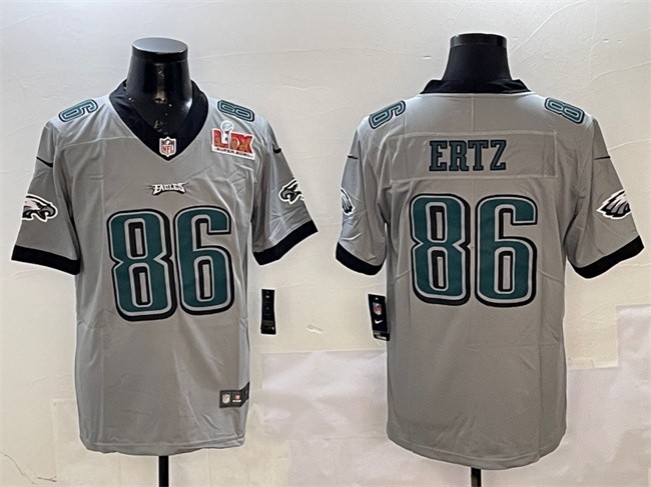 Men's Philadelphia Eagles #86 Zach Ertz Grey 2025 Super Bowl LIX Patch Vapor Untouchable Limited Stitched Football Jersey