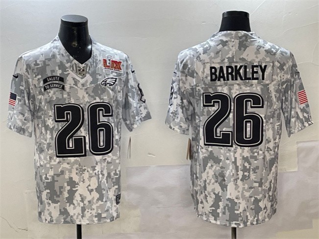 Men's Philadelphia Eagles #26 Saquon Barkley 2025 Super Bowl LIX Patch F.U.S.E Arctic Camo Salute to Service Limited Stitched Football Jersey