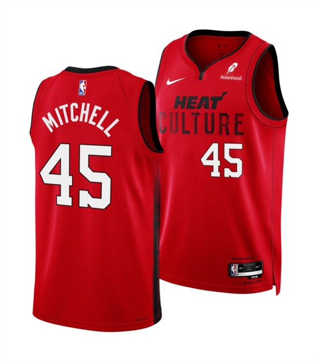 Men's Miami Heat #45 Davion Mitchell Red 2025 City Edition Stitched Basketball Jersey