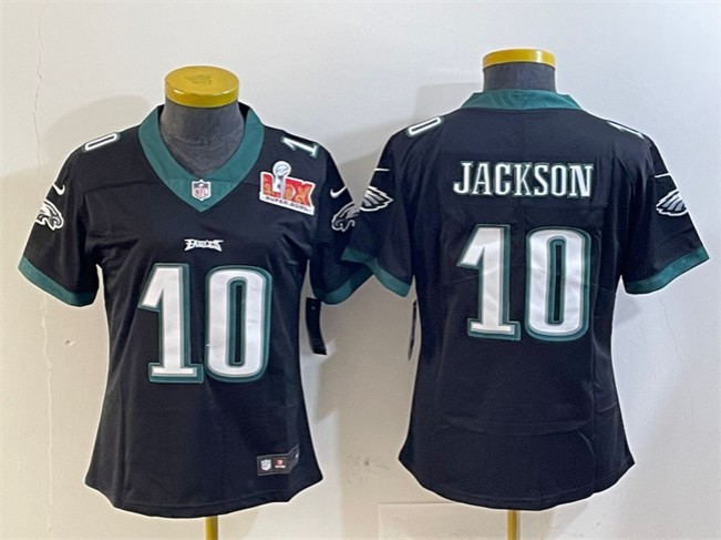 Women's Philadelphia Eagles #10 DeSean Jackson Black 2025 Super Bowl LIX Patch Vapor Untouchable Limited Stitched Football Jersey(Run Small)