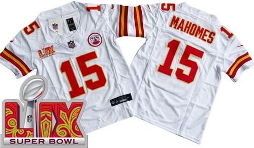 Youth Kansas City Chiefs #15 Patrick Mahomes Nike Limited White Super Bowl LIX FUSE Vapor NFL Stitched Jersey