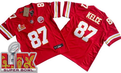 Youth Kansas City Chiefs #87 Travis Kelce Nike Limited Red Super Bowl LIX FUSE Vapor NFL Stitched Jersey