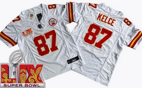 Youth Kansas City Chiefs #87 Travis Kelce Nike Limited White Super Bowl LIX FUSE Vapor NFL Stitched Jersey