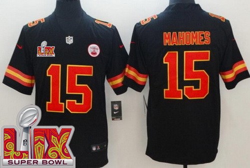 Youth Kansas City Chiefs #15 Patrick Mahomes Nike Limited Black Super Bowl LIX Vapor NFL Stitched Jersey