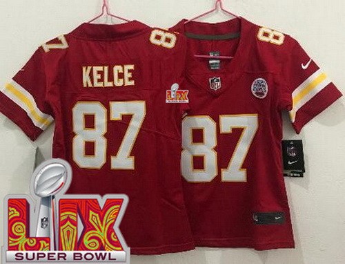 Women's Kansas City Chiefs #87 Travis Kelce Nike Limited Red Super Bowl LIX Vapor NFL Stitched Jersey