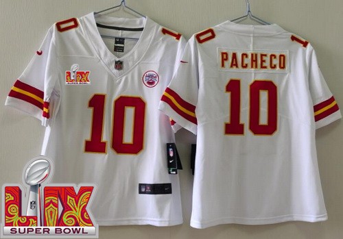 Women's Kansas City Chiefs #10 Isiah Pacheco Nike Limited White Super Bowl LIX Vapor NFL Stitched Jersey