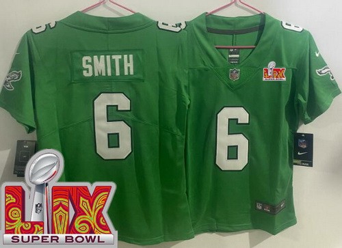 Women's Philadelphia Eagles #6 DeVonta Smith Nike Limited Kelly Green Super Bowl LIX Vapor NFL Stitched Jersey